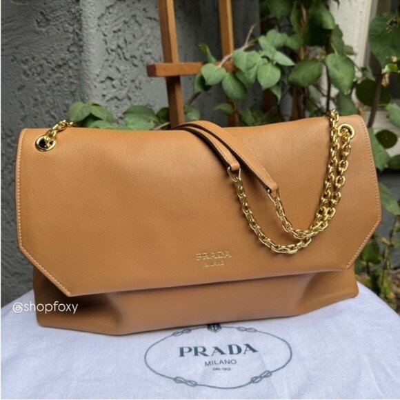 Prada Doux Extra Large Caramel Leather Shoulder Bag - Picture 1 of 16